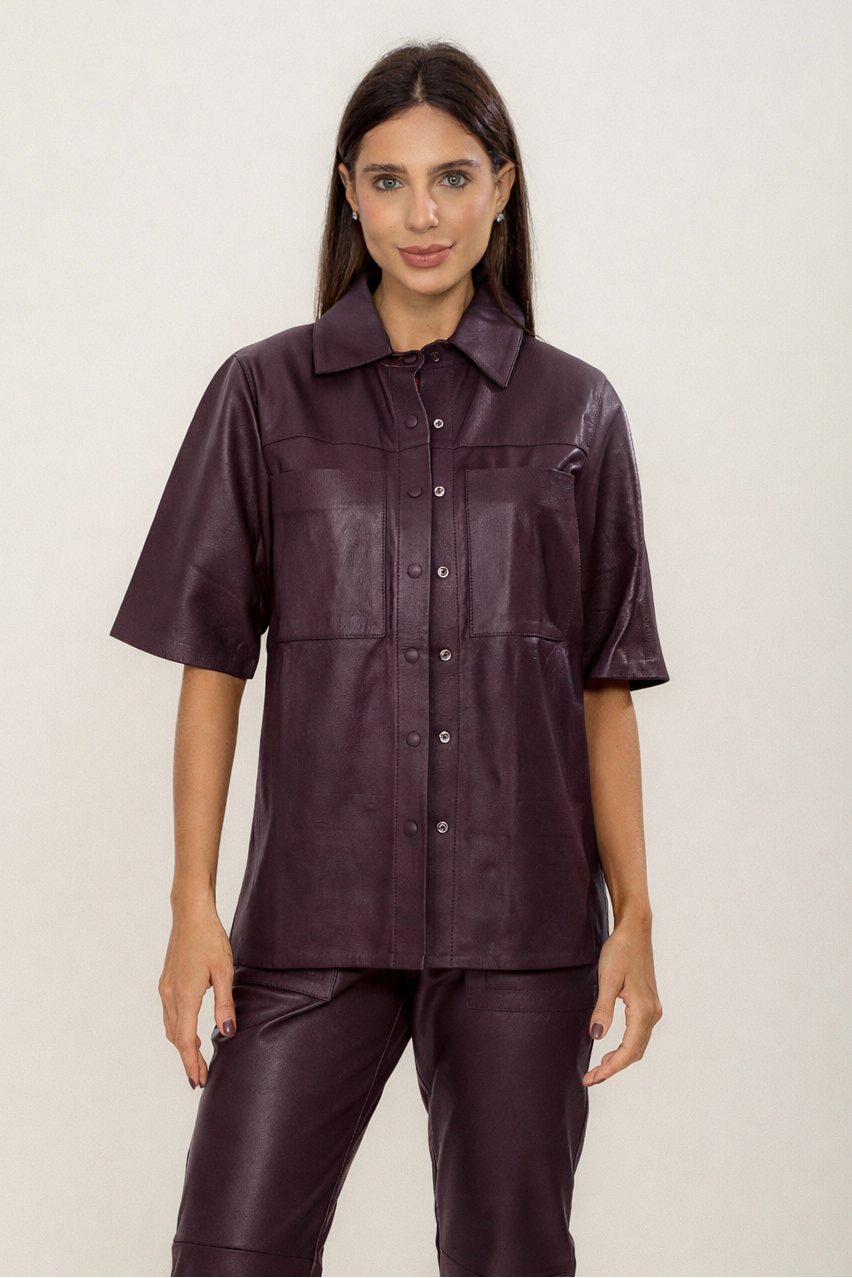 Camisa Couro Longa Berinjela