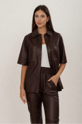 Camisa Couro Longa Marom Café