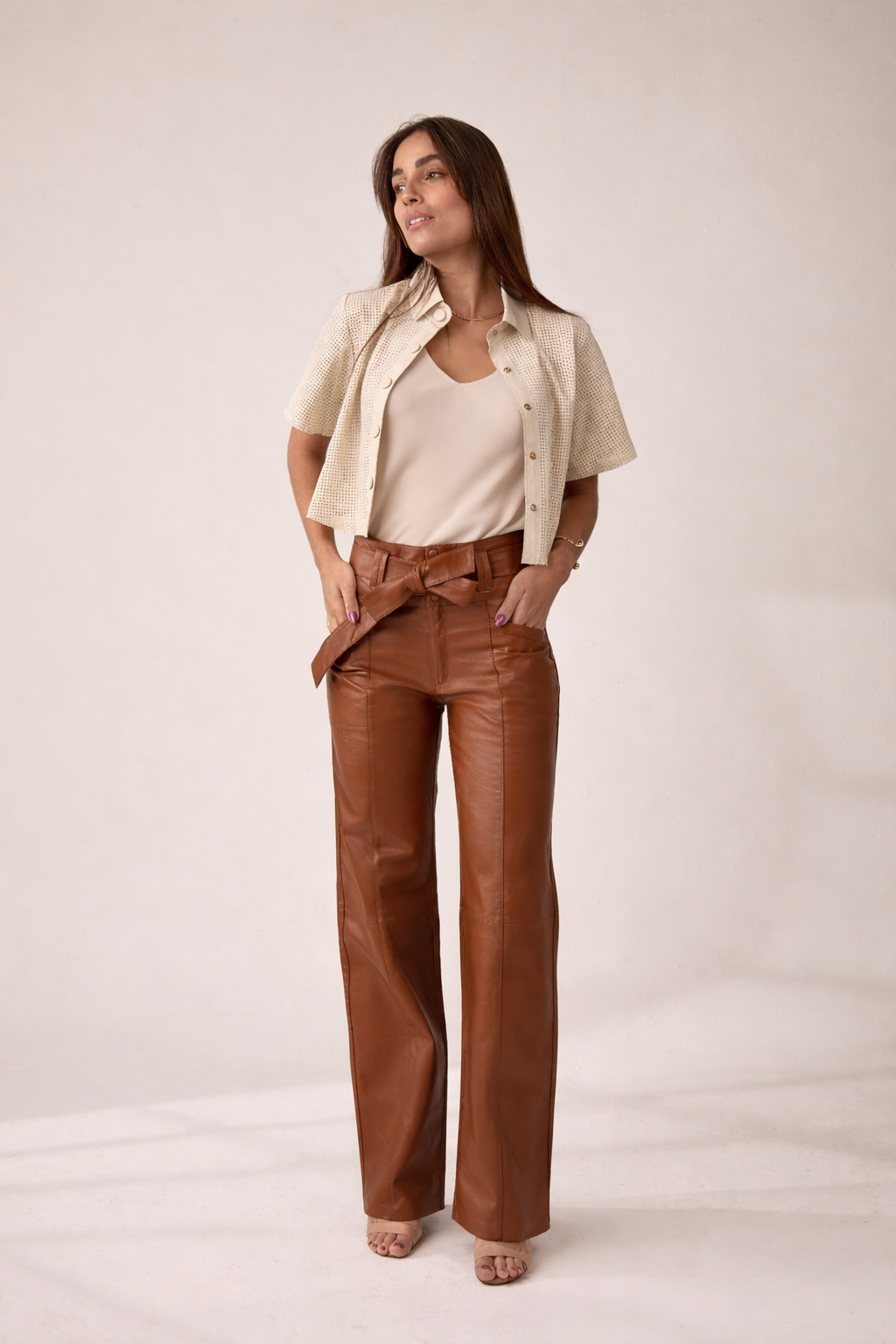 Calça Reta Faixa Marrom Chocolate