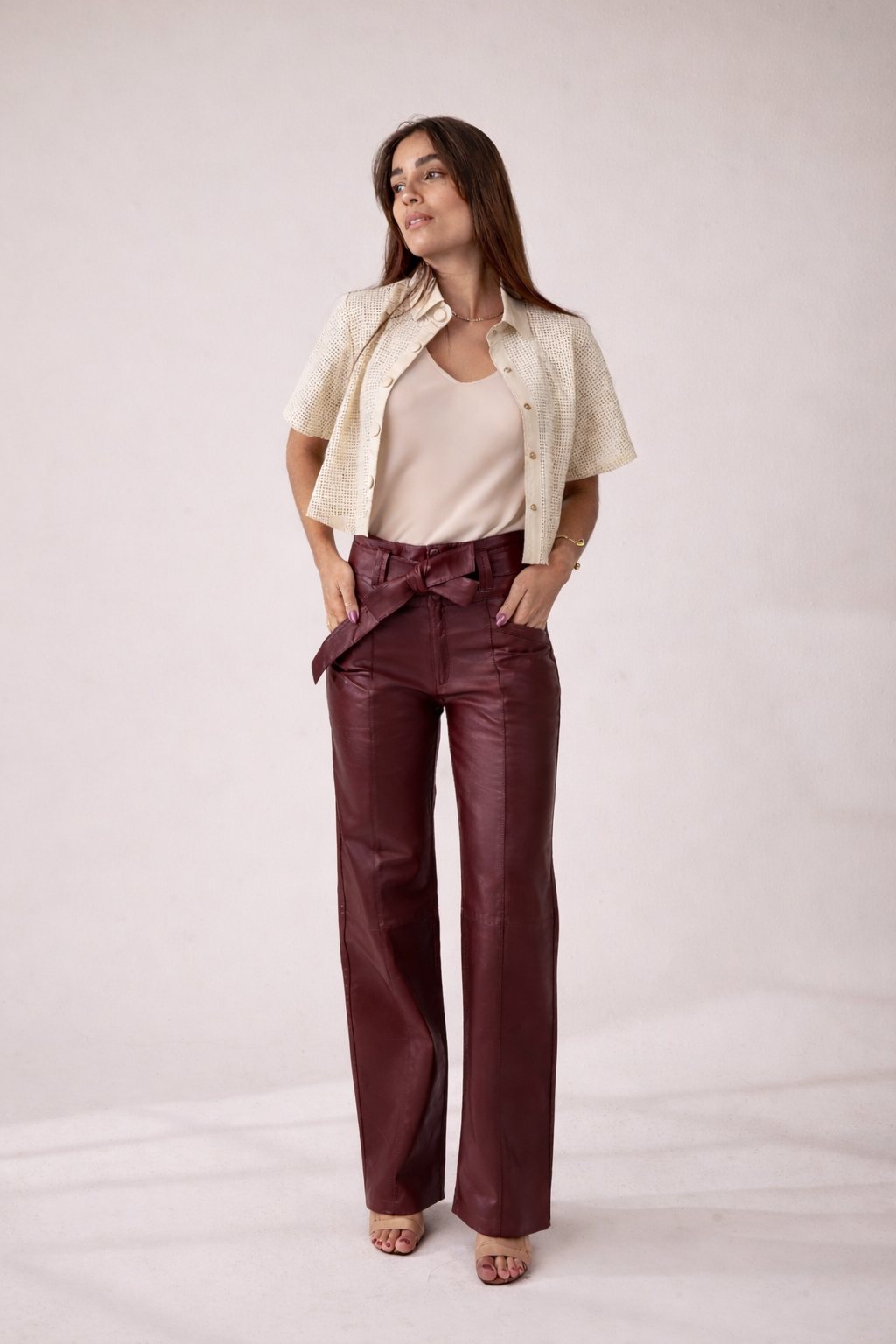 Calça Reta Faixa Marsala