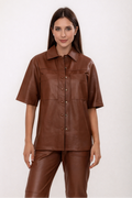 Camisa Couro Longa Marrom Chocolate