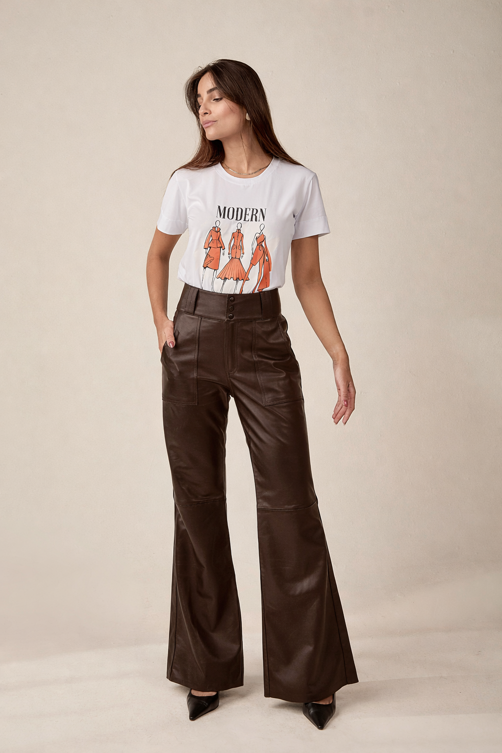 Calça Pantalona Marrom Café