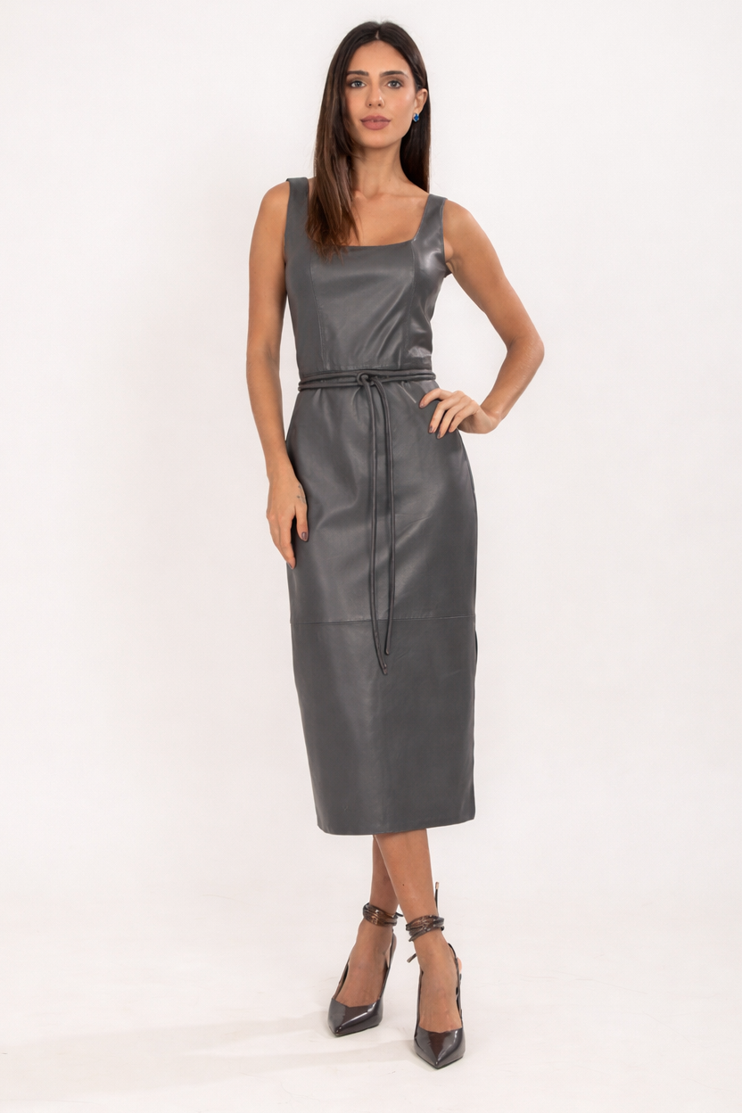 VESTIDO MIDI TUBO COM FAIXA CINZA