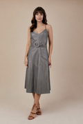 VESTIDO MIDI RECORTE CINZA