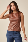 Blusa Regata Couro Marrom Chocolate
