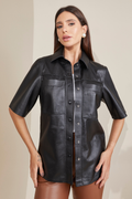 Camisa Couro Longa Preta
