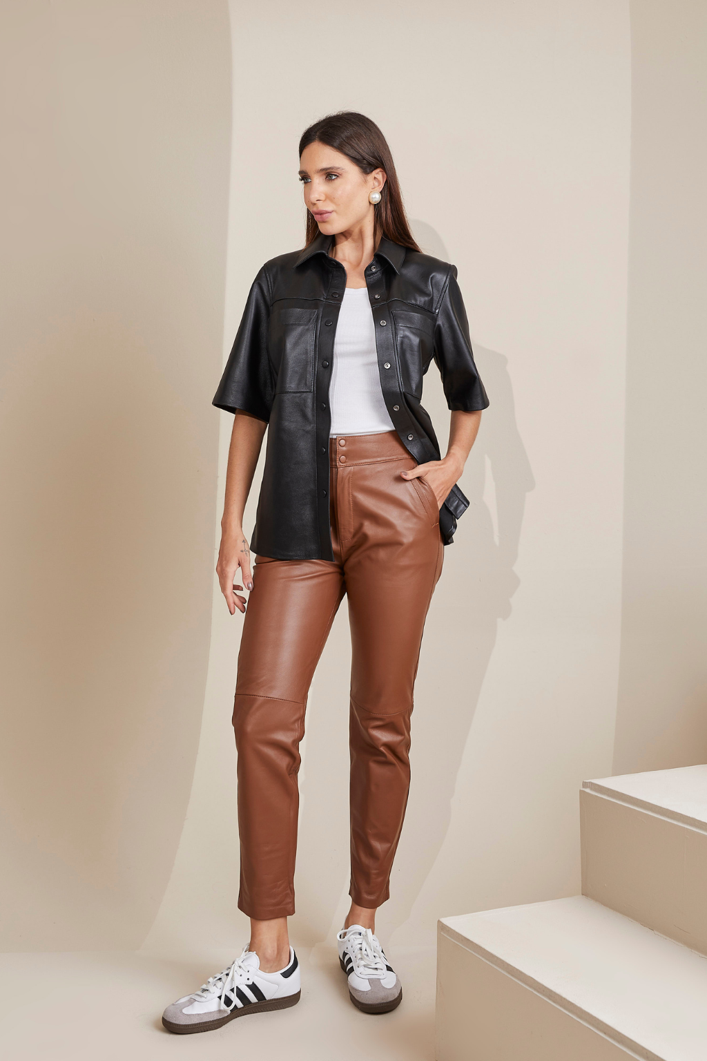 CALÇA ALFAIATARIA ELASTICO MARROM CHOCOLATE