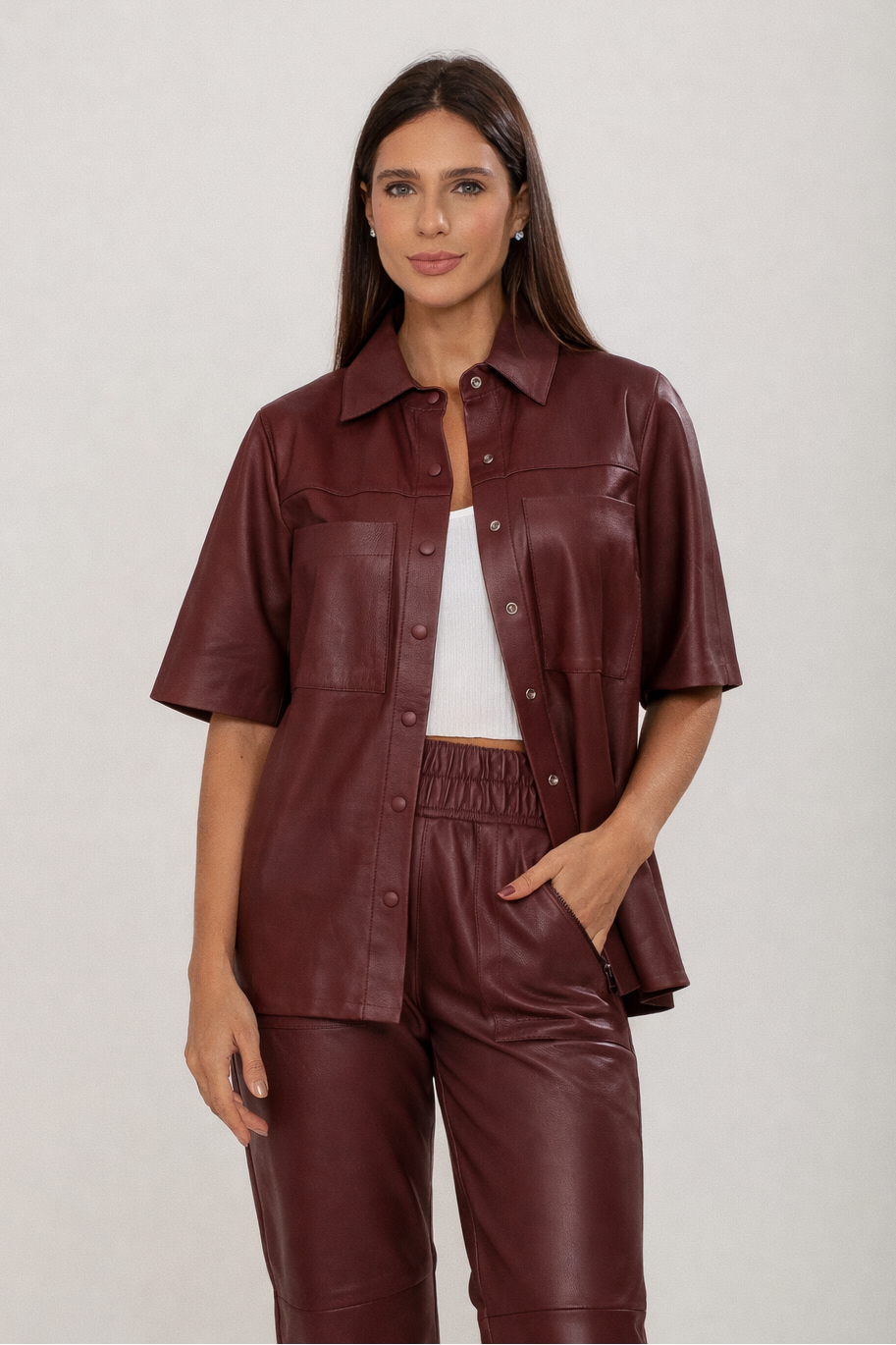 Camisa Couro Longa Marsala