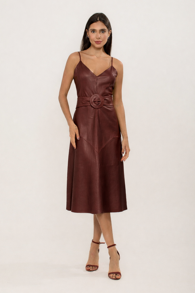 VESTIDO MIDI RECORTE MARSALA