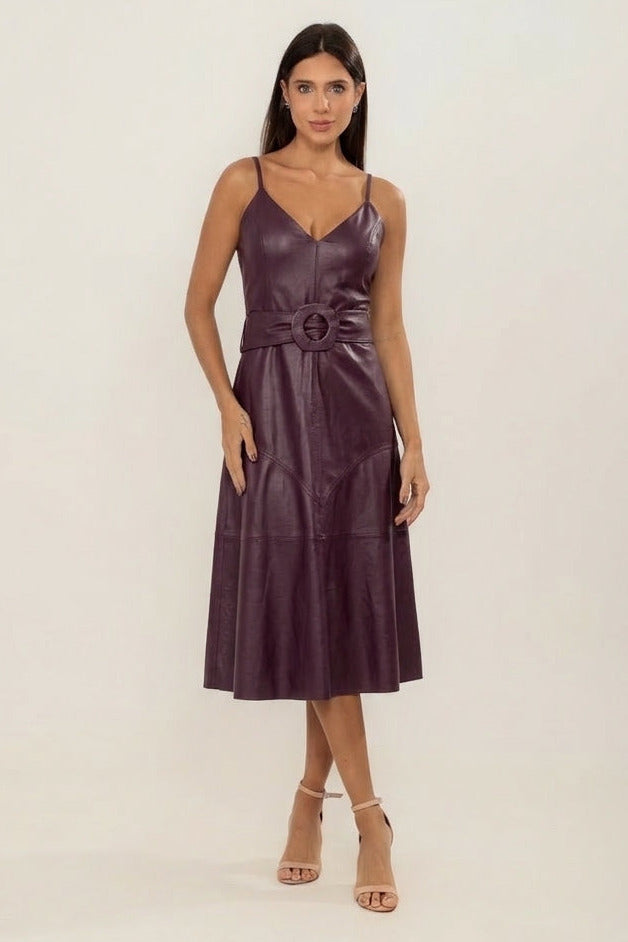 VESTIDO MIDI RECORTE BERINJELA