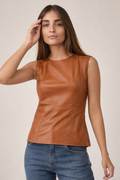 Blusa Regata Couro Caramelo