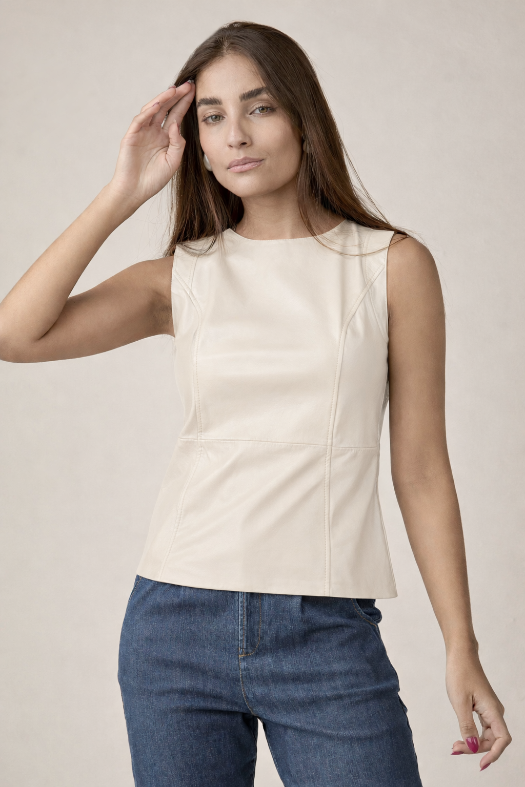 Blusa Regata Couro Off