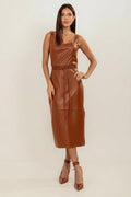 VESTIDO MIDI TUBO COM FAIXA CARAMELO