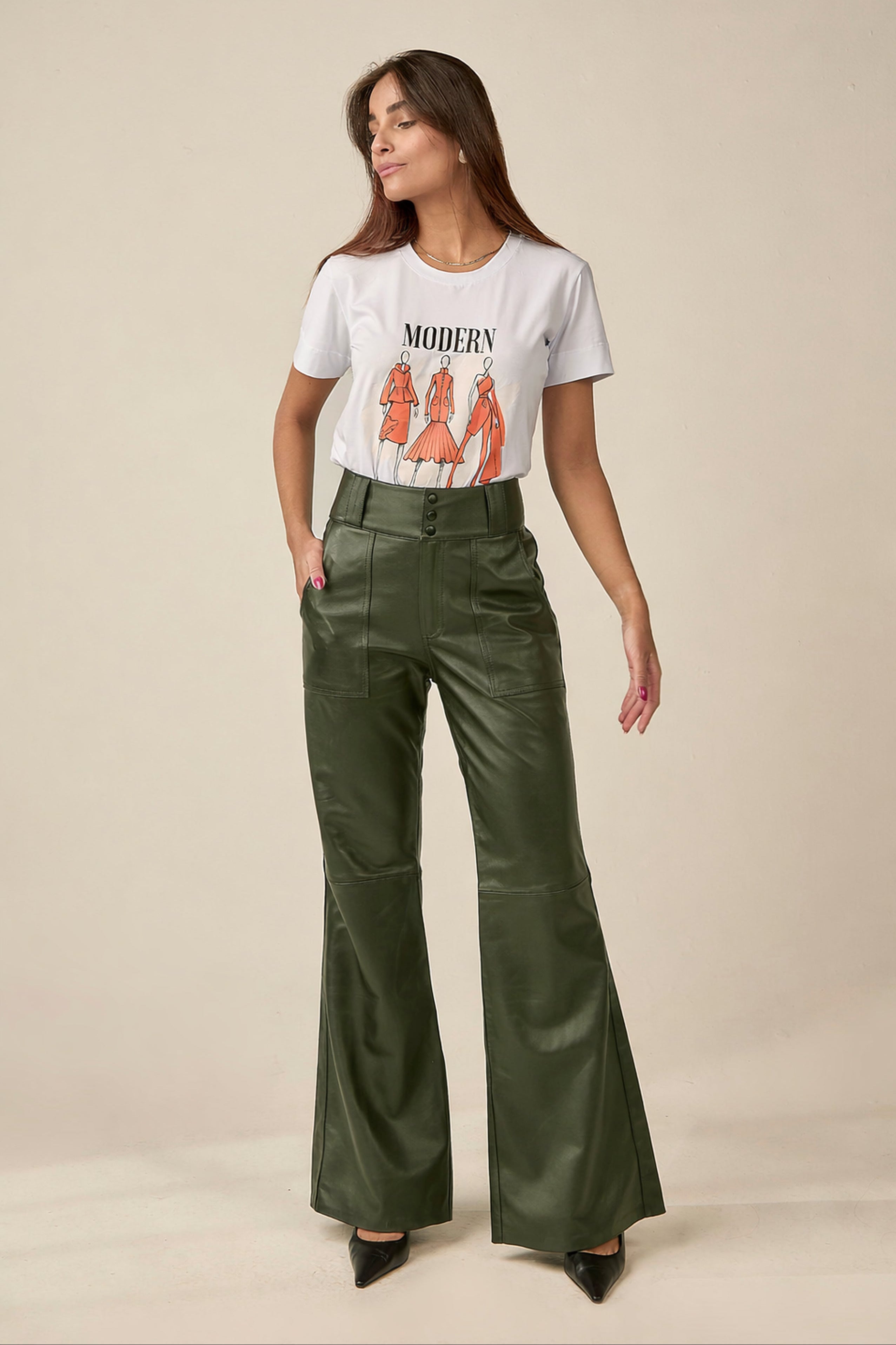 Calça Pantalona Verde Militar
