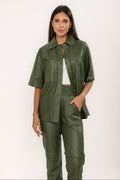 Camisa Couro Longa Verde Militar