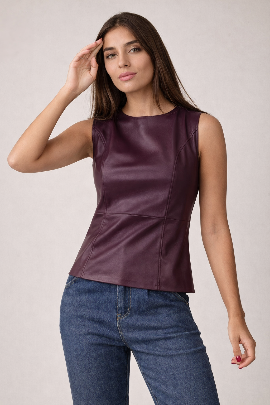 Blusa Regata Couro Berinjela