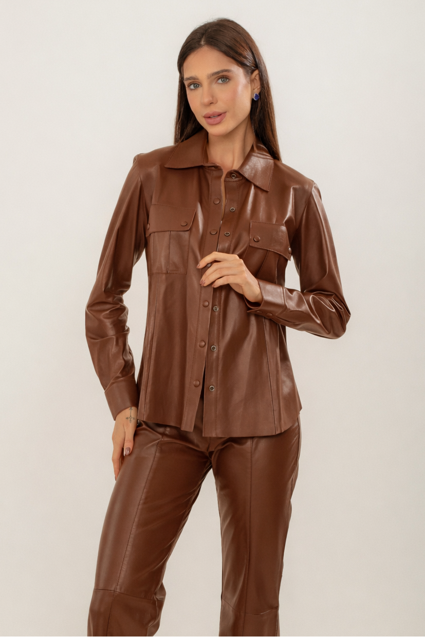 CAMISA BOTÃO MARROM CHOCOLATE