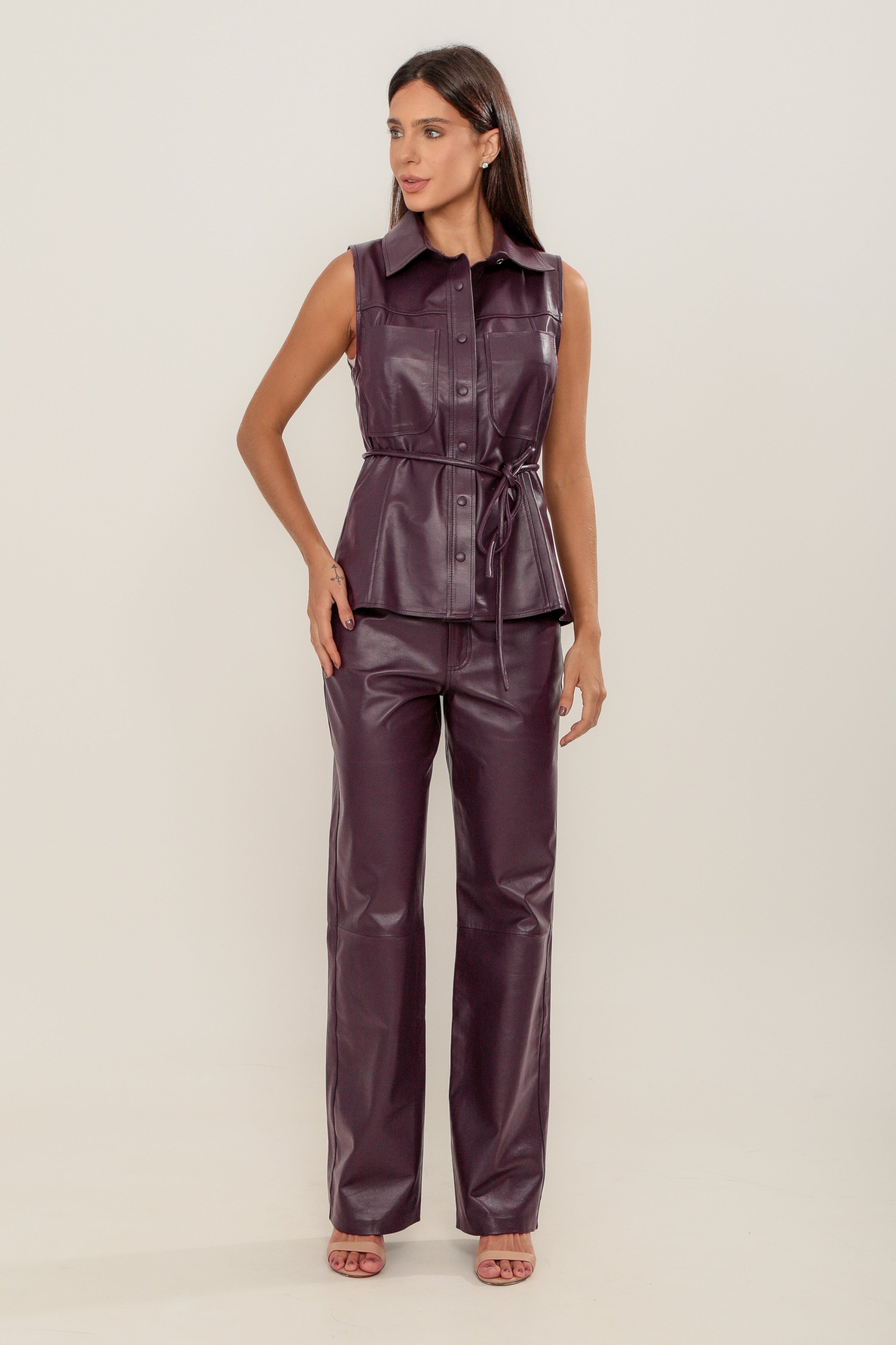 COLETE COURO CORDÃO BERINJELA