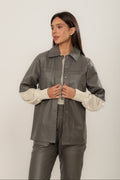 Camisa Couro Longa Cinza