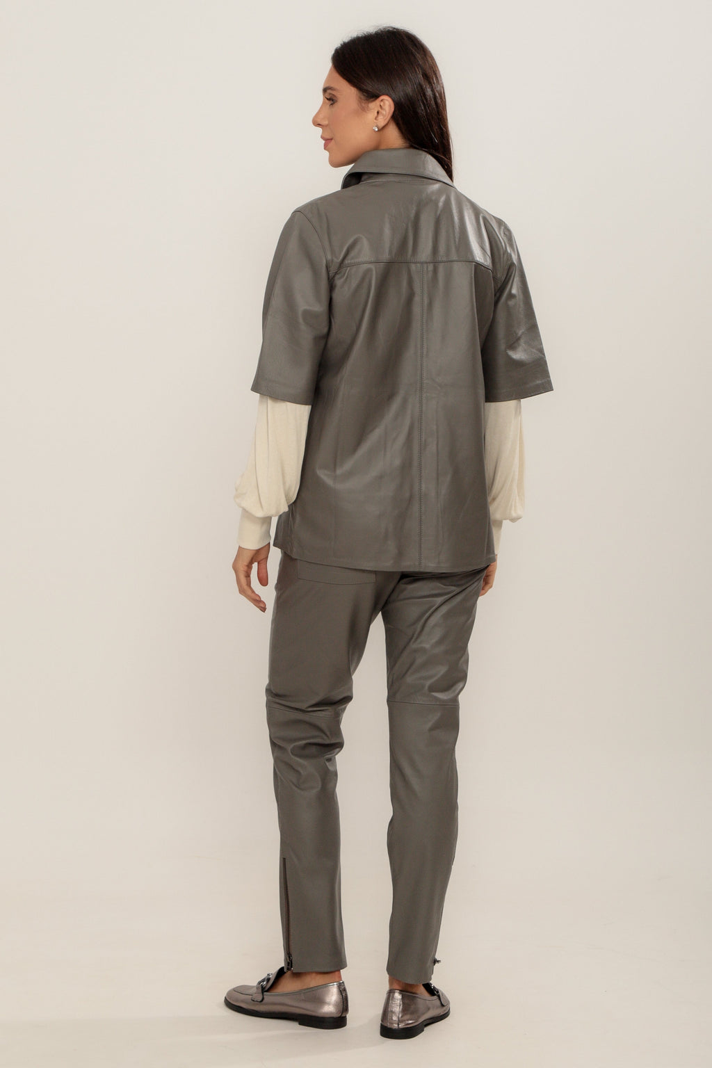 Camisa Couro Longa Cinza