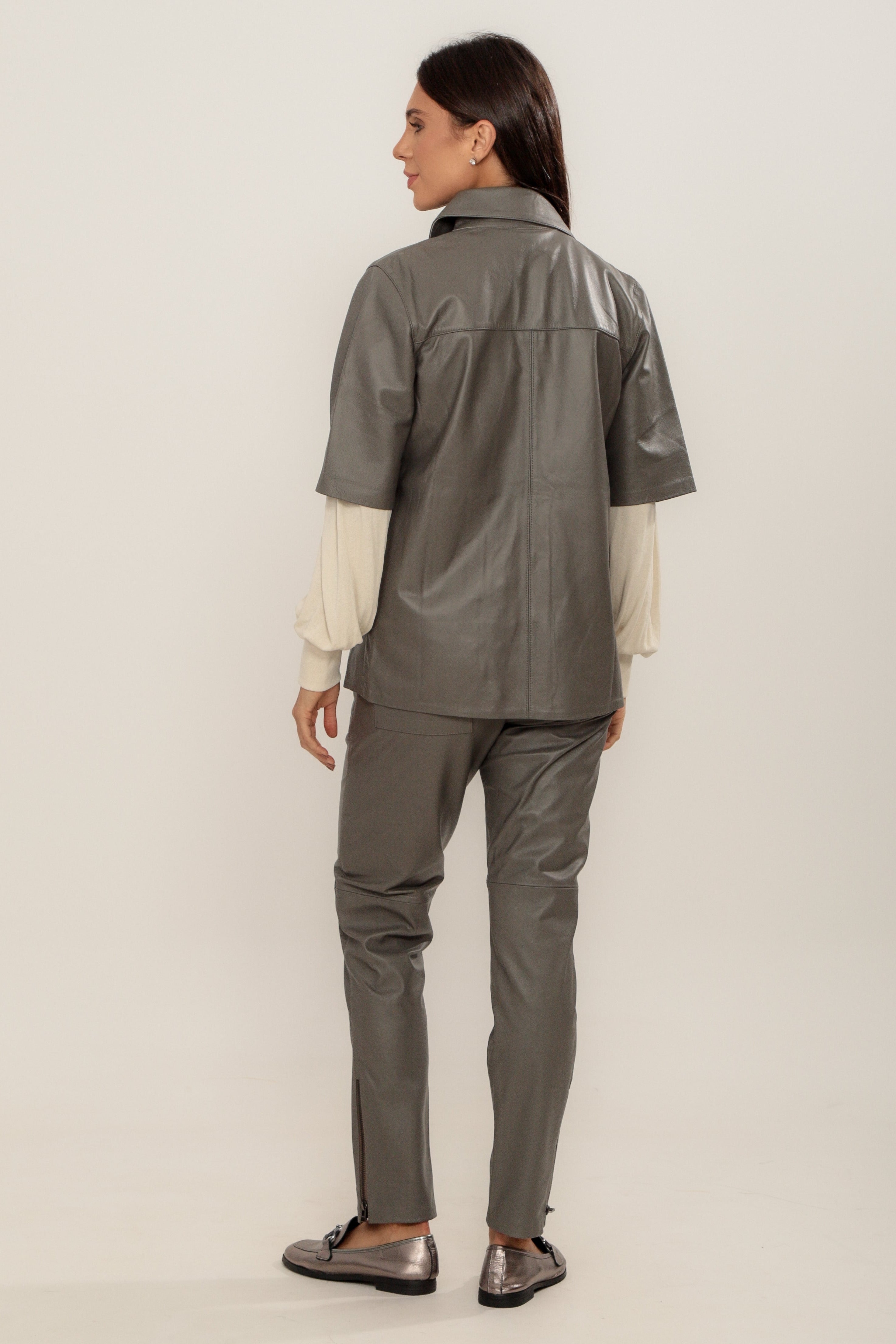 Camisa Couro Longa Cinza