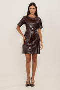VESTIDO CURTO CROCO MARROM CAFÉ