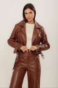 JAQUETA DE COURO FIVELA MARROM CHOCOLATE