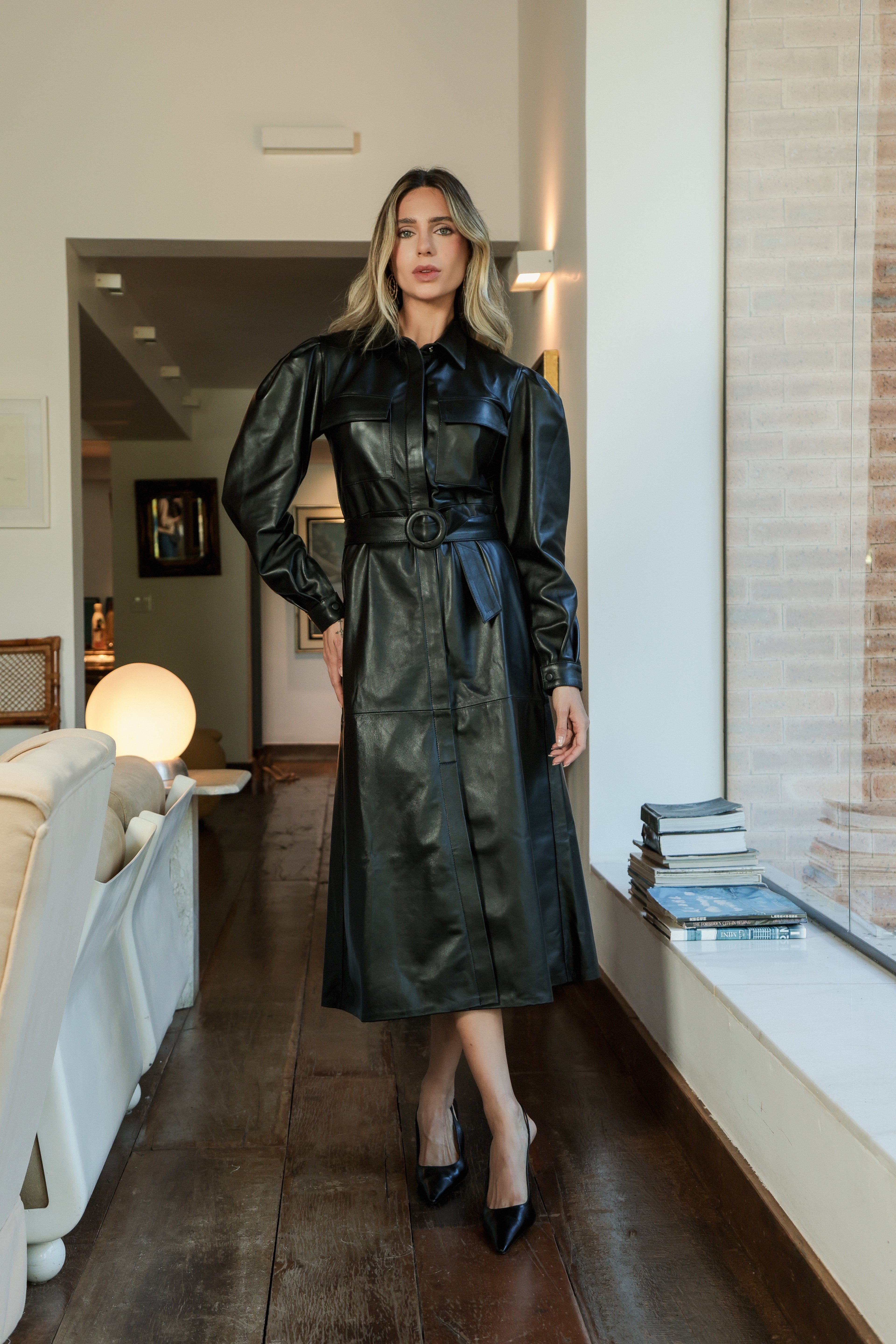 Vestido couro Trech Coat Preto