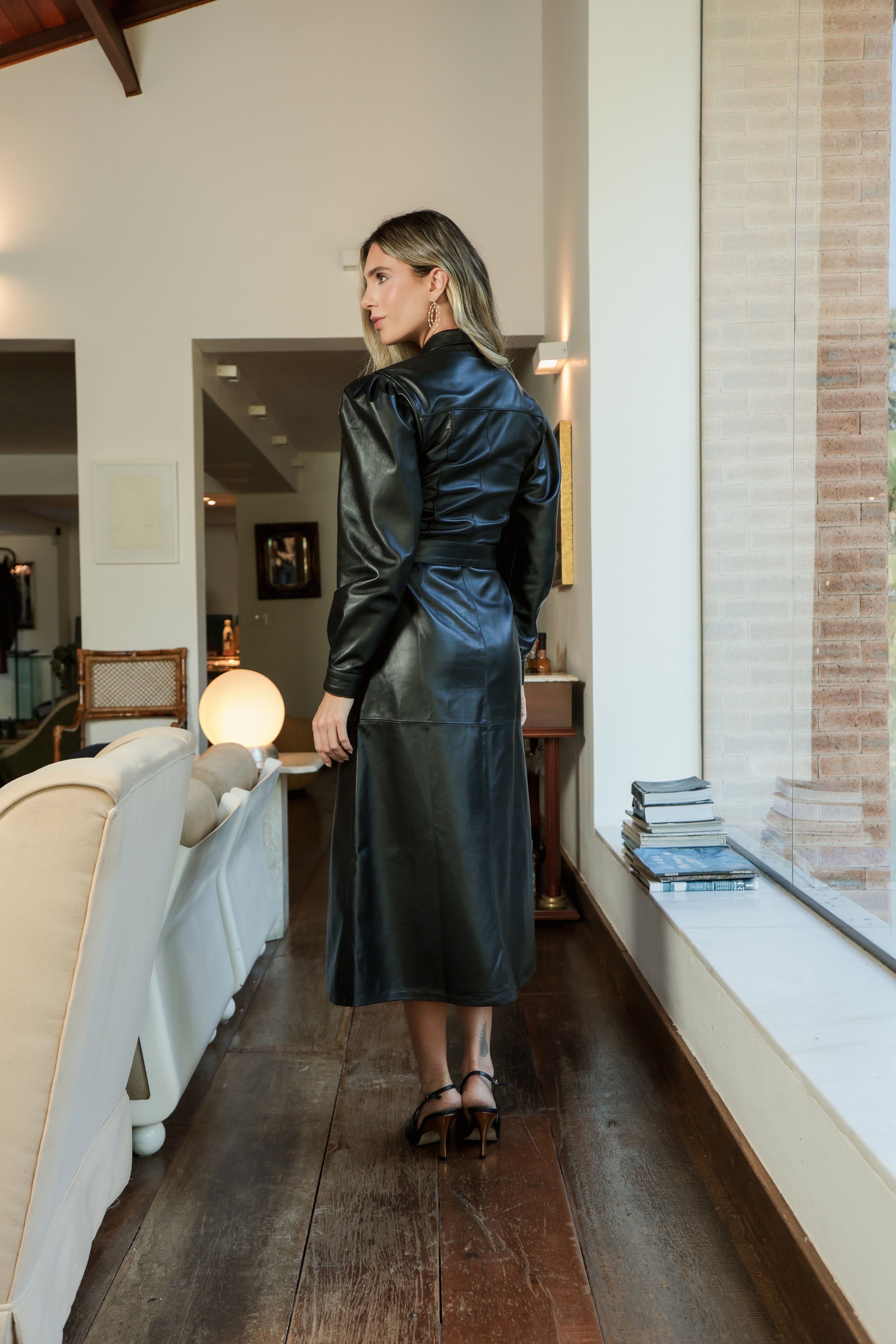 Vestido couro Trech Coat Preto