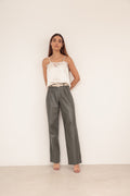 Calça Couro Barrel Pregas - Militar