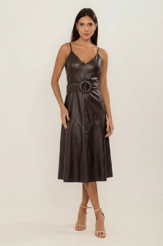 VESTIDO MIDI RECORTE MARROM CAFÉ