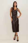 VESTIDO MIDI TUBO COM FAIXA MARROM CAFÉ