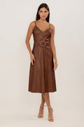 VESTIDO MIDI RECORTE MARROM CHOCOLATE