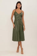VESTIDO MIDI RECORTE VERDE MILITAR