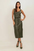 VESTIDO MIDI TUBO COM FAIXA VERDE MILITAR