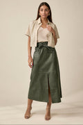 SAIA MIDI BOLSO LONGA COM FENDA VERDE MILITAR